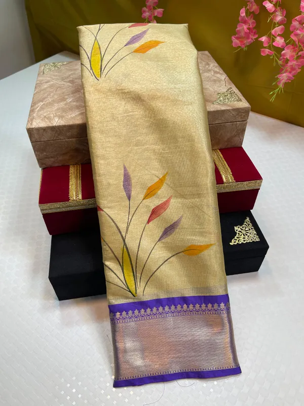 Gold_Tissue_Silk_Handbrush_Painted_Floral_Boota_with_Contrast_Blue_Border_MS_TS1
