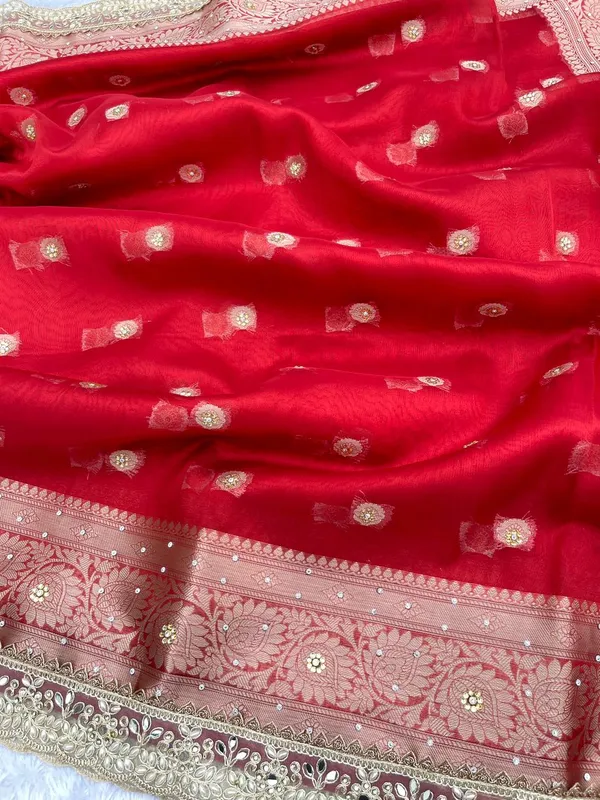 Red_Glass_Tissue_Silk_Floral_Zari_Booti_with_Lace_work_and_Stone_work_Zari_Border_Banarasi_Saree_BFS_GT5