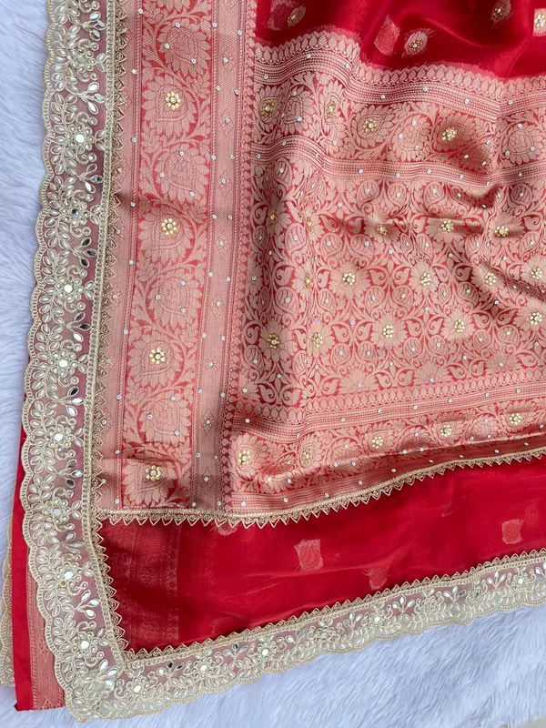 Red_Glass_Tissue_Silk_Floral_Zari_Booti_with_Lace_work_and_Stone_work_Zari_Border_Banarasi_Saree_BFS_GT5