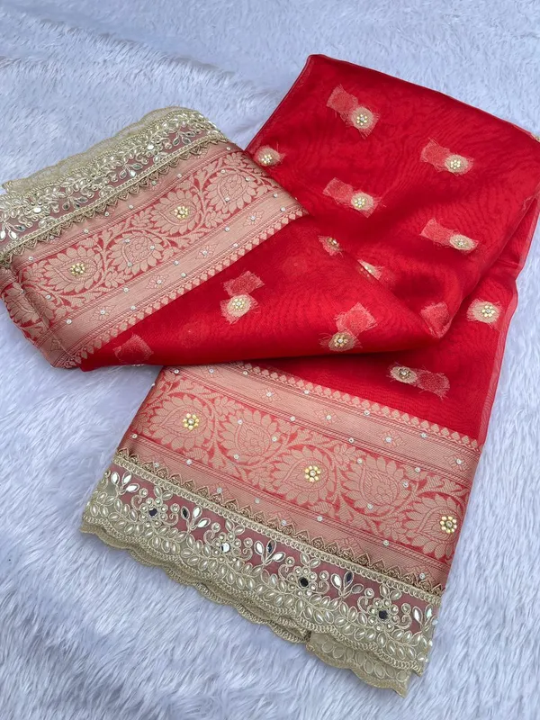 Red_Glass_Tissue_Silk_Floral_Zari_Booti_with_Lace_work_and_Stone_work_Zari_Border_Banarasi_Saree_BFS_GT5