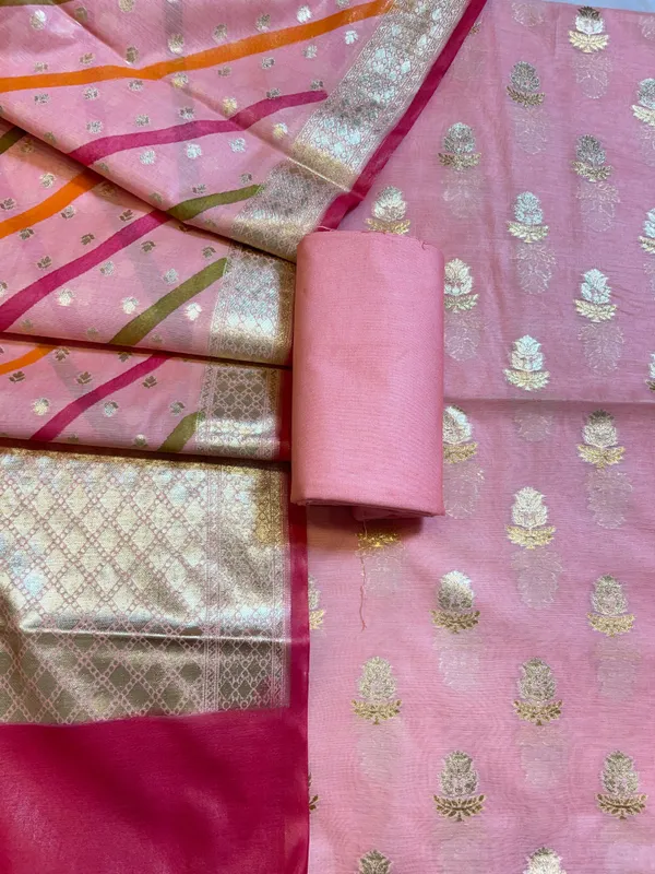 Peach_Pure_Mercerised_Silk_Banarasi_3_pcs_Suit_Set_with_Stripe_Rangkaat_Dupatta_1250SKL_MS3