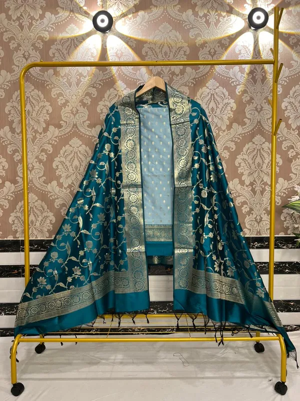 Teal_Blue_Chanderi_Cotton_Lorex_Zari_Booti_Banarasi_Suit_Set_&_Contrast_Powder_Blue_Jaal_Dupatta_1050ASG_CCL1