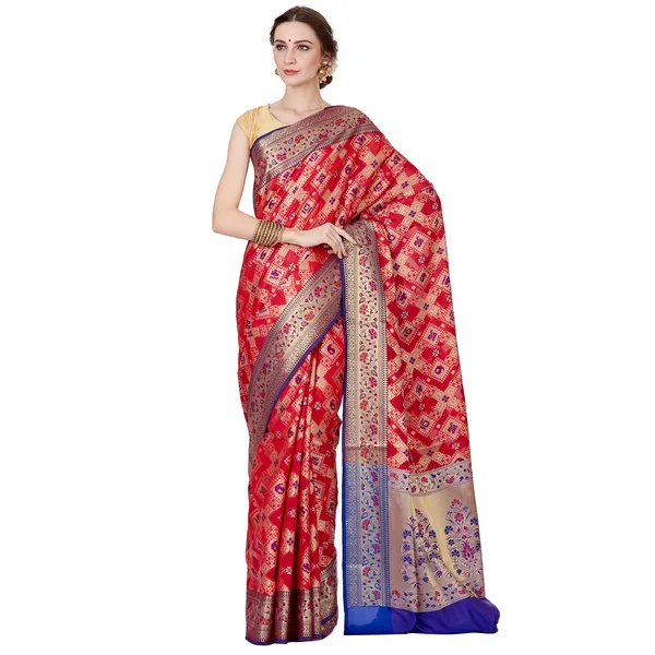 Humairah_Presents_Red_Satin_Silk_Saree_With_Blouse_Piece(JA49)