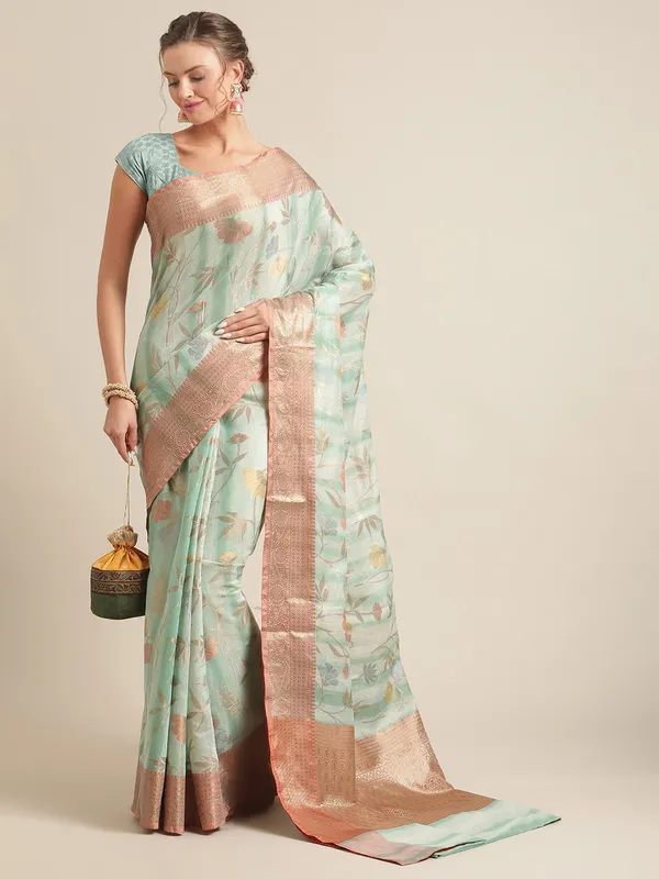Sea_Green_Matka_Silk/Silk_Blend_Banarasi_Sarees_For_Women_GEMTKSLK_101