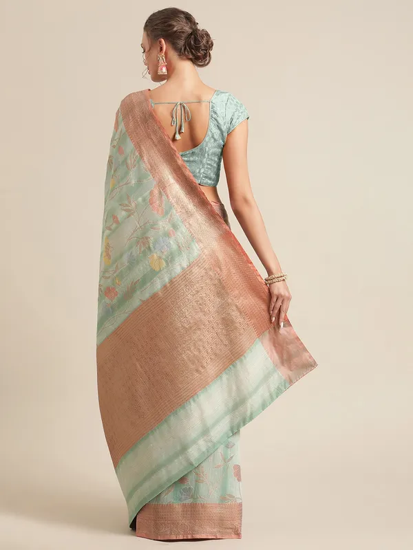 Sea_Green_Matka_Silk/Silk_Blend_Banarasi_Sarees_For_Women_GEMTKSLK_101