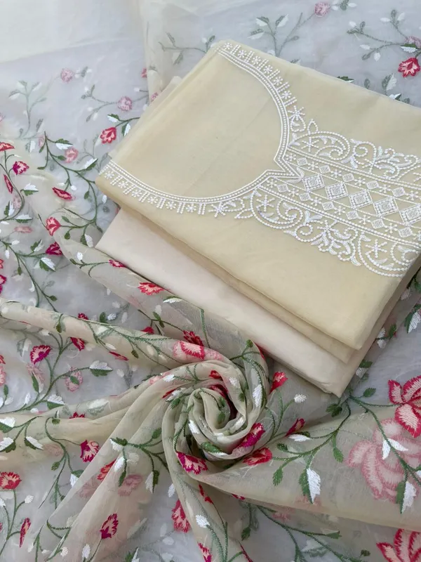 Lemon_Yellow_Organza_Embroidery_Necklace_Banarasi_Suit_Skl_NC2