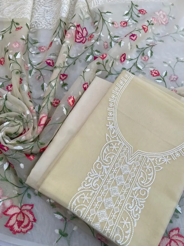 Lemon_Yellow_Organza_Embroidery_Necklace_Banarasi_Suit_Skl_NC2