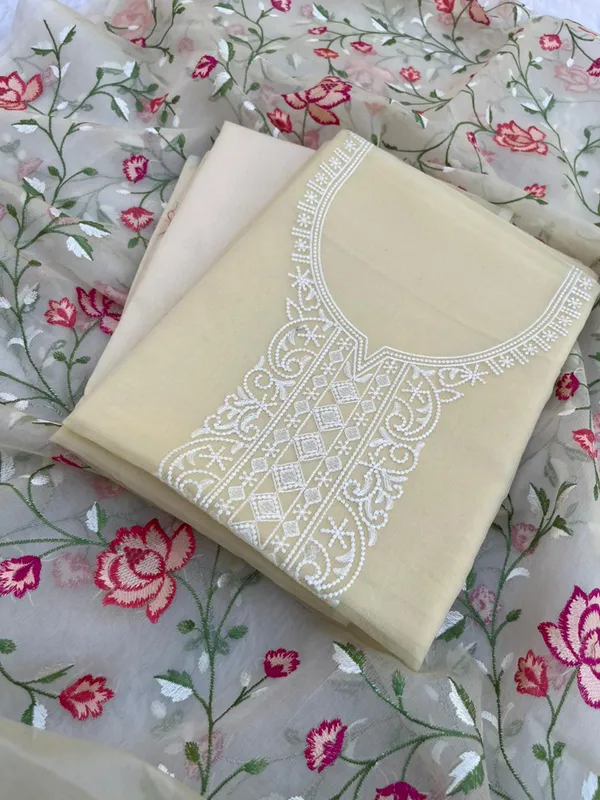 Lemon_Yellow_Organza_Embroidery_Necklace_Banarasi_Suit_Skl_NC2