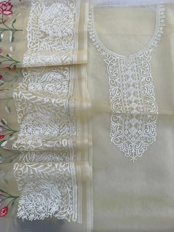 Lemon_Yellow_Organza_Embroidery_Necklace_Banarasi_Suit_Skl_NC2