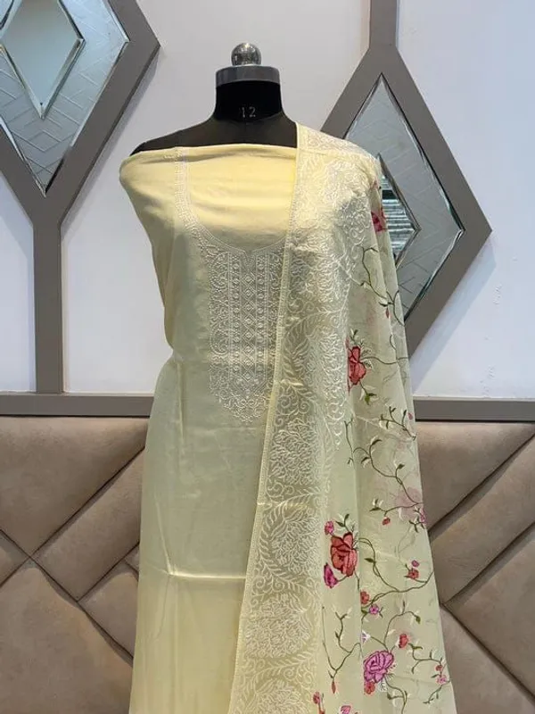 Lemon_Yellow_Organza_Embroidery_Necklace_Banarasi_Suit_Skl_NC2