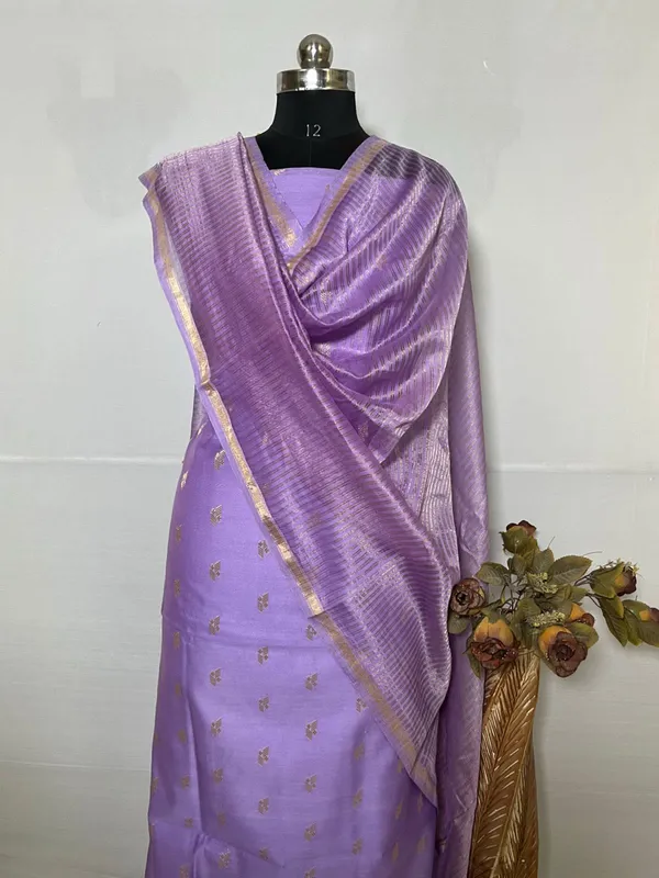 Purple_Mercerize_Silk_Chunri_Booti_With_Tissue_Silk_Dupatta_Banarasi_3_Pcs_Suit_Set_Skl_Ms15