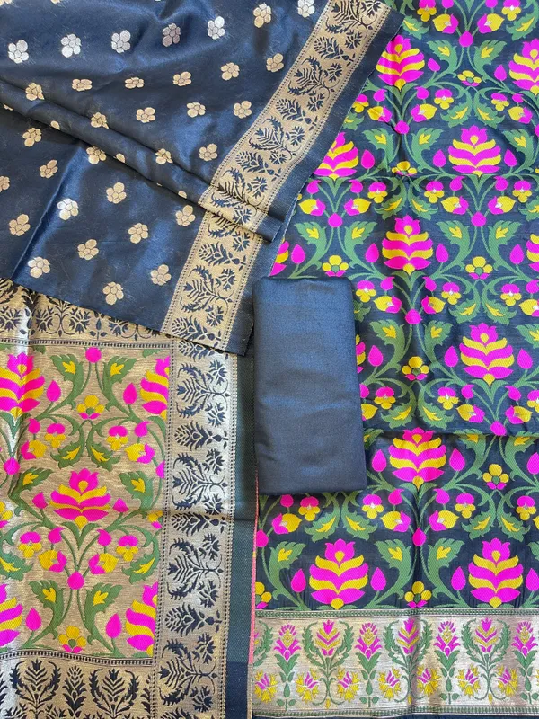 Navy_Blue_Jamdani_Weave_Cotton_Banarasi_3_pcs_Suit_Set_600SKL_JM7