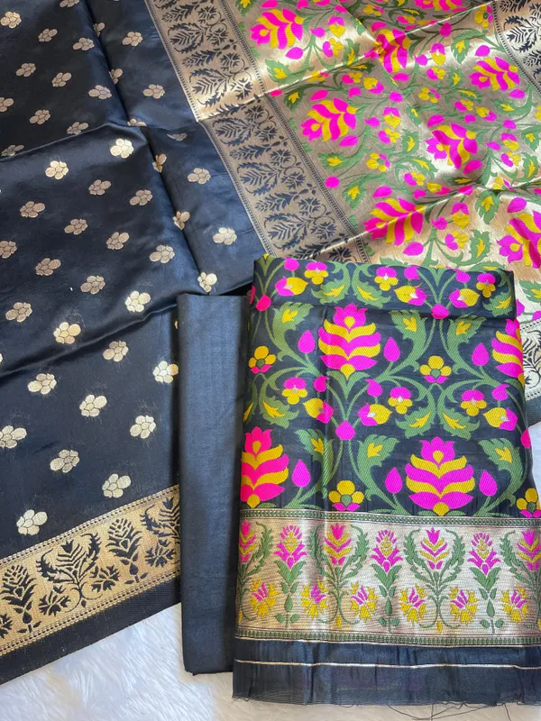 Navy_Blue_Jamdani_Weave_Cotton_Banarasi_3_pcs_Suit_Set_600SKL_JM7