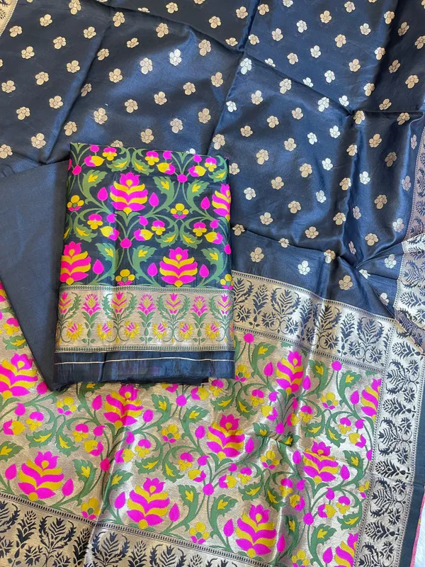 Navy_Blue_Jamdani_Weave_Cotton_Banarasi_3_pcs_Suit_Set_600SKL_JM7