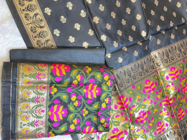 Navy_Blue_Jamdani_Weave_Cotton_Banarasi_3_pcs_Suit_Set_600SKL_JM7