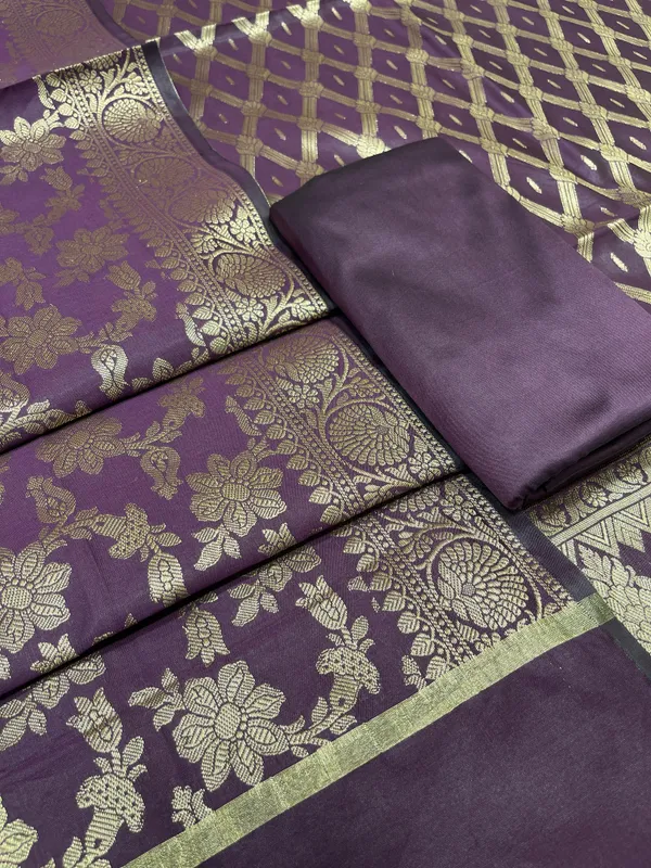 Humairah_Wine_Art_Silk_Diagonal_Zari_Zig-Zag_Stripe_3_pcs_Suit_set_with_Plain_Bottom_and_Tilfi_Floral_Zari_Diagonal_Wine_Dupatta