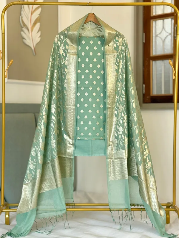 Seagreen_Mal_Chanderi_Lorex_Zari_Booti_Banarasi_Suit_With_Chanderi_Weave_Dupatta_150PNJ_MCL7