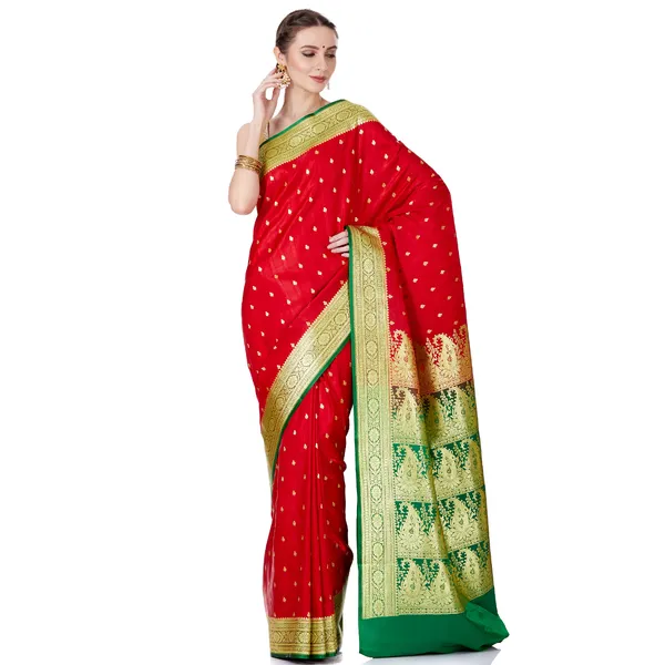 Humairah_Presents_Red_Satin_Silk_Saree_With_Blouse_Piece(JA23)