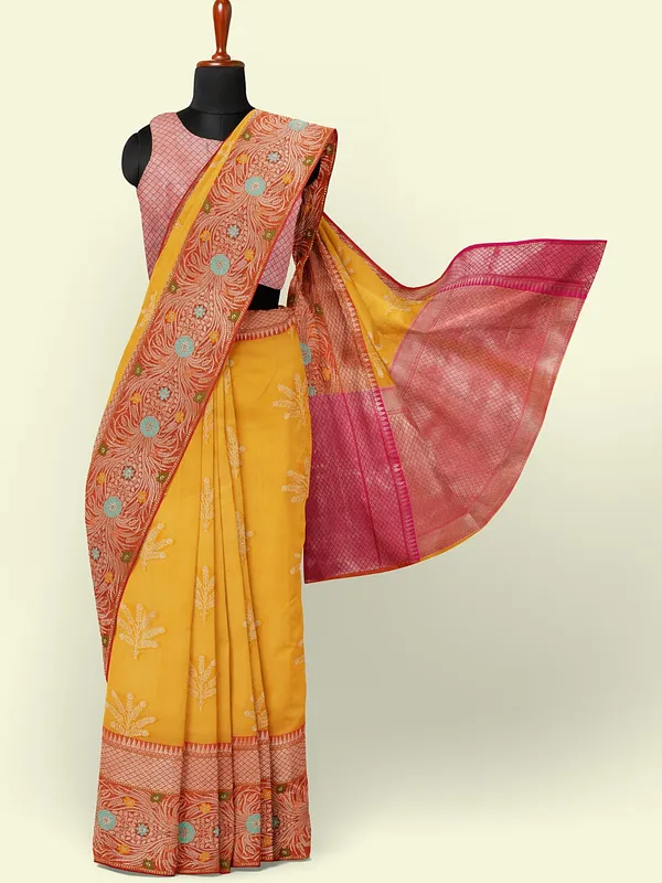 Yellow_Cotton_Blend_Banarasi_Sarees_For_Women_GEHKR_2