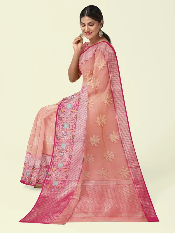 Orange_Cotton_Blend_Banarasi_Sarees_For_Women_GEHKR_1