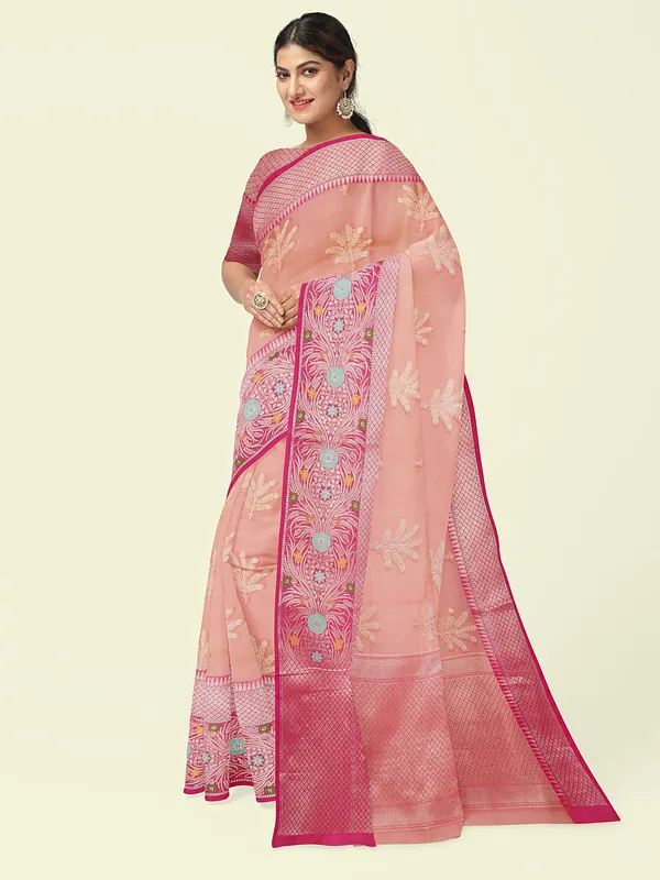 Orange_Cotton_Blend_Banarasi_Sarees_For_Women_GEHKR_1