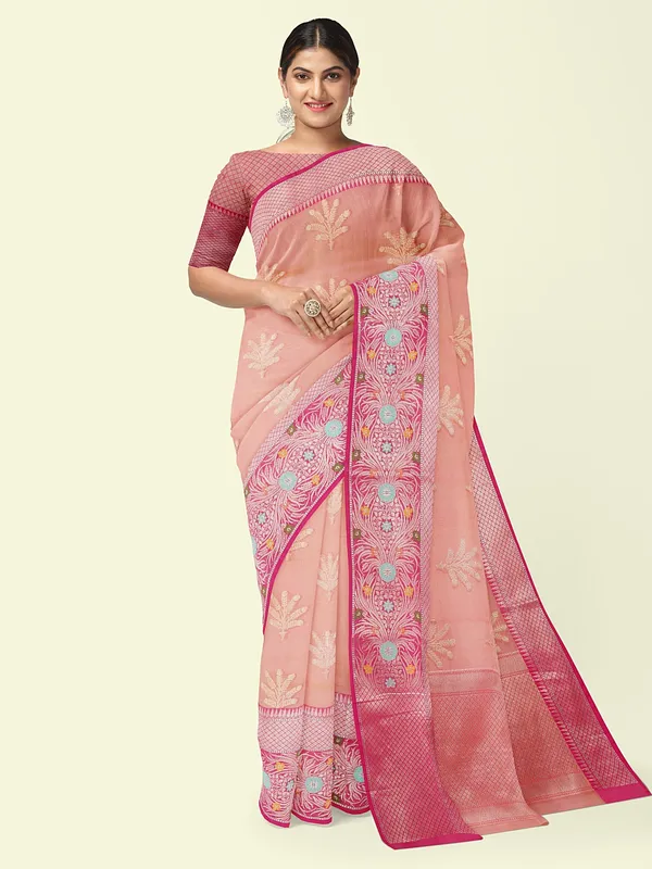 Orange_Cotton_Blend_Banarasi_Sarees_For_Women_GEHKR_1