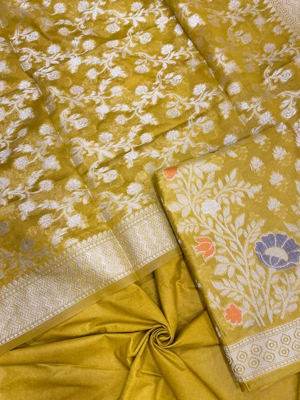 Humairah_Mehndi_Semi_Georgette_Floral_Ikkat_Mina_Border_3_pcs_Suit_Set_with_Plain_Bottom_and_Floral_Zari_Jaal_Mehndi_Dupatta