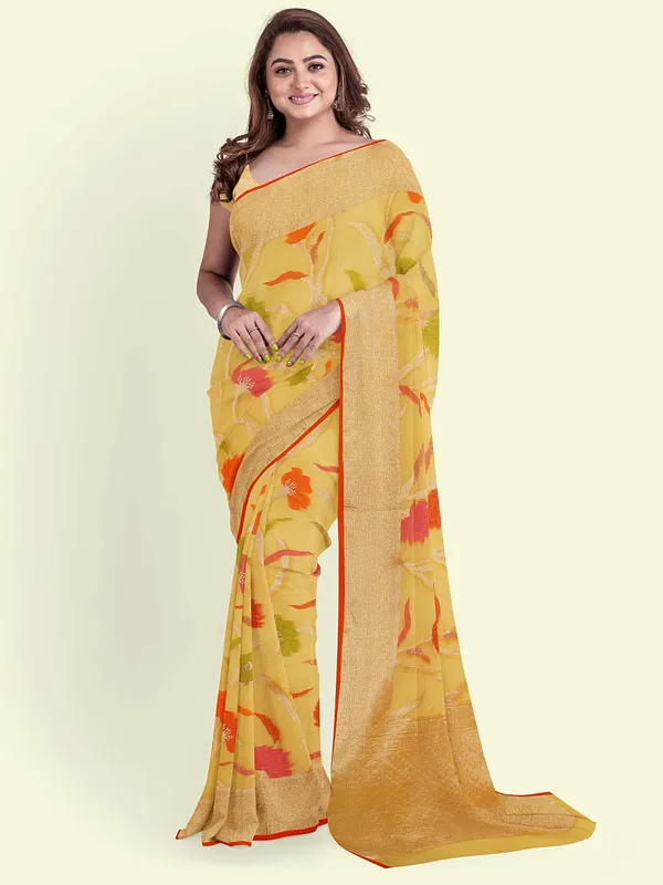 Yellow_Cotton_Blend_Banarasi_Sarees_For_Women_GEASF_763
