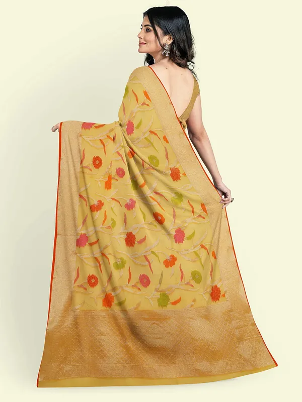 Yellow_Cotton_Blend_Banarasi_Sarees_For_Women_GEASF_763