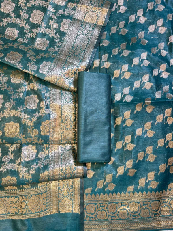 Seagreen_Cotton_Silk_Floral_Zari_Booti_Banarasi_3_pcs_Suit_Set_675JVC_133