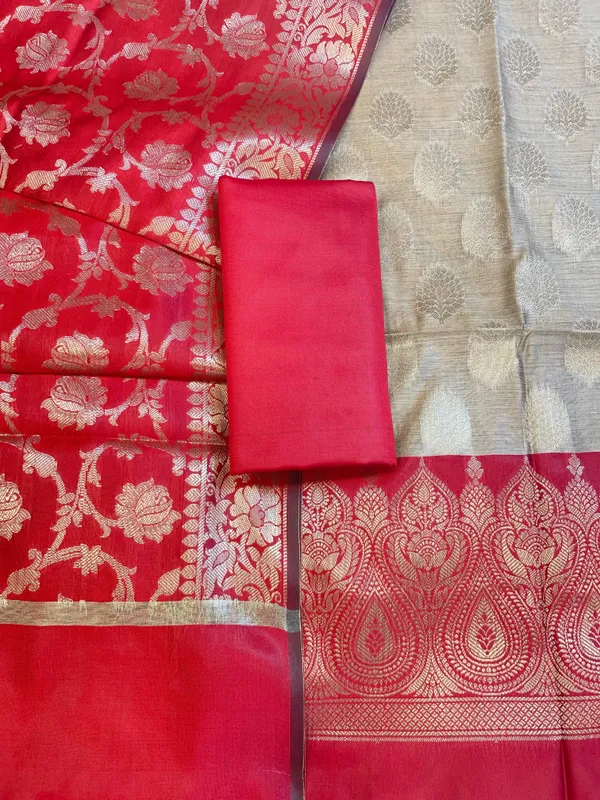Beige_Art_Silk_Floral_Zari_Booti_Contrast_Banarasi_Suit_with_Red_Dupatta_625AJ_TPT42