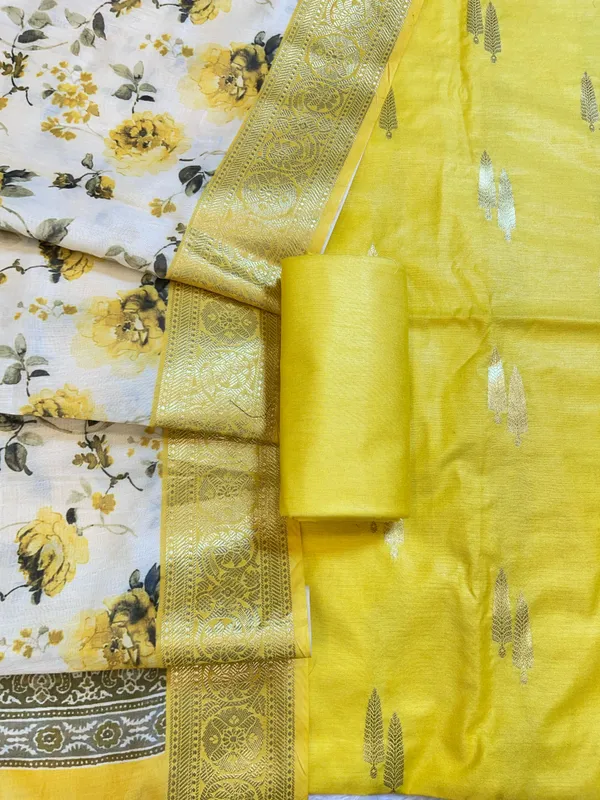 Yellow_Pure_Mercerise_Silk_Banarasi_3_pcs_Suit_Set_with_Crush_Tissue_Dupatta_1000SKL_MP1