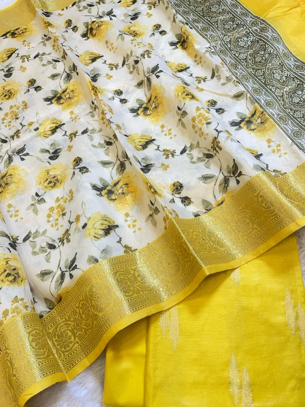 Yellow_Pure_Mercerise_Silk_Banarasi_3_pcs_Suit_Set_with_Crush_Tissue_Dupatta_1000SKL_MP1
