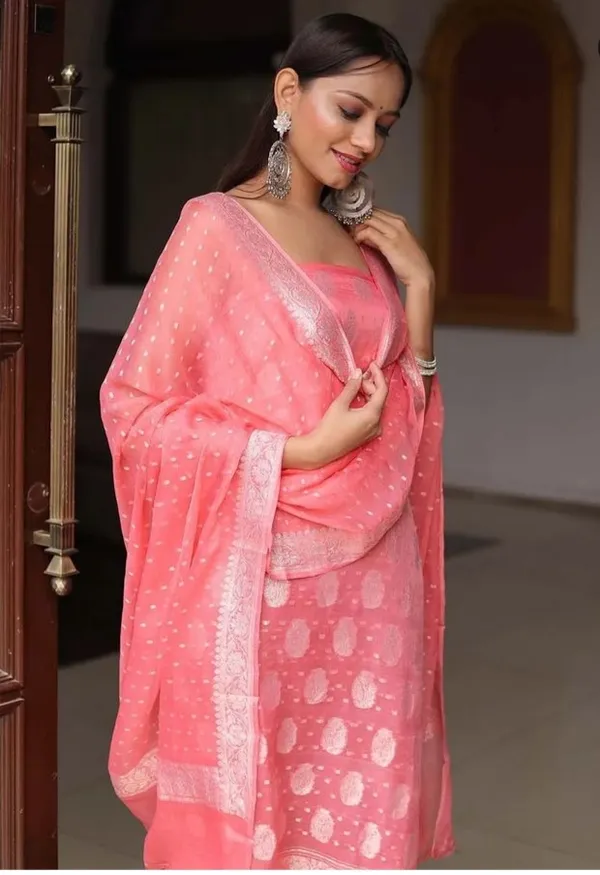 Peach_Katan_Georgette_Silver_Zari_Booti_Banarasi_Suit_Set_with_Chunri_Booti_1200SKL_KG8