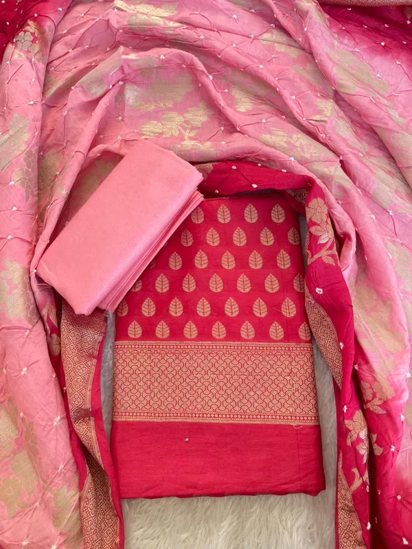 Pink_Cotton_Blend_Leaf_Zari_Booti_Banarasi_Suit_with_Bandhani_Zari_Jaal_Dual_Shade_Dupatta_1325DAN_SBN1