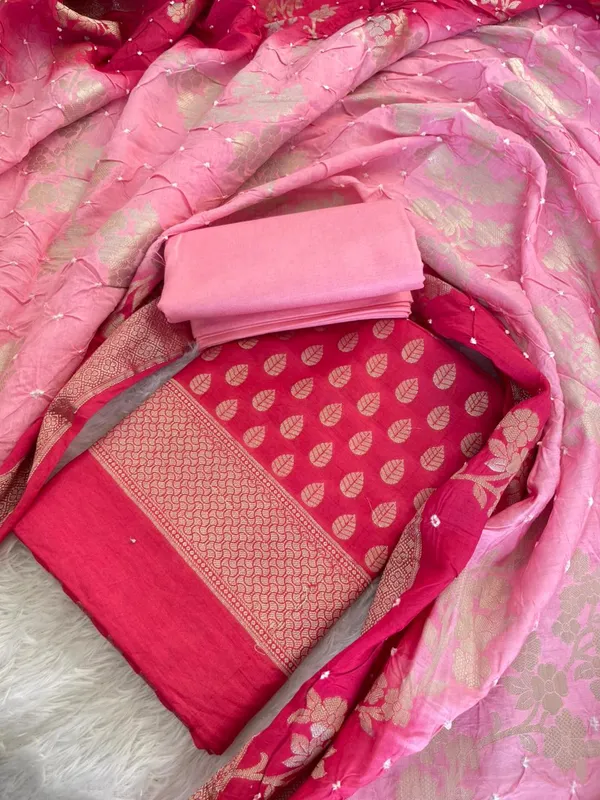 Pink_Cotton_Blend_Leaf_Zari_Booti_Banarasi_Suit_with_Bandhani_Zari_Jaal_Dual_Shade_Dupatta_1325DAN_SBN1