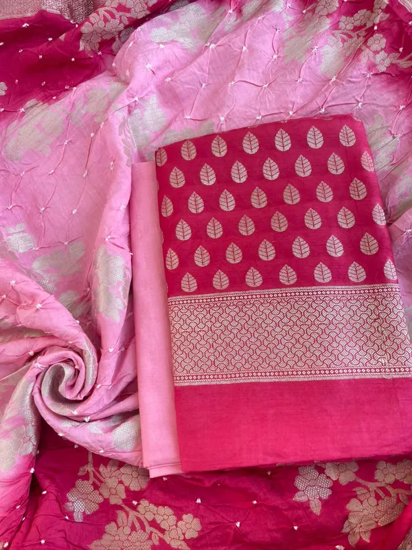 Pink_Cotton_Blend_Leaf_Zari_Booti_Banarasi_Suit_with_Bandhani_Zari_Jaal_Dual_Shade_Dupatta_1325DAN_SBN1