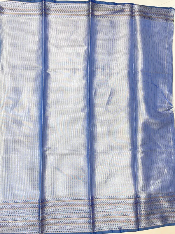 Humairah_Presents_Mustard_Art_Silk_Floral_Lehariya_Sliver_Jaal_with_Contrast_Blue_Pallu_and_Olive_Copper_Silver_Jaal_Zari_Border_with_Blue_Blouse