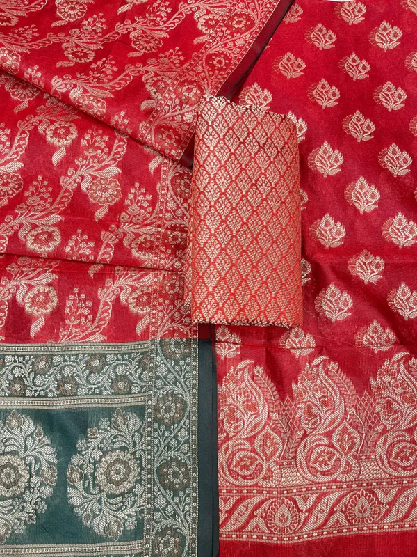 Red_Cotton_Floral_Resham_Booti_Contrast_Darkgreen_Dupatta_Banarasi_Suit_600AJ_PJS15