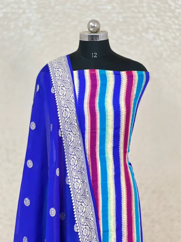 Pure_Handloom_Blue_Khaddi_Georgette_Handbrush_Stripe_with_Chiffon_Dupatta_Banarasi_Suit_Set_7000SKL_KG9