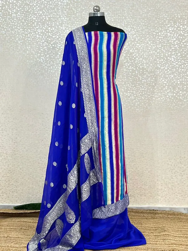 Pure_Handloom_Blue_Khaddi_Georgette_Handbrush_Stripe_with_Chiffon_Dupatta_Banarasi_Suit_Set_7000SKL_KG9