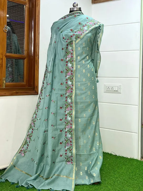 Sea_Green_Pure_Mercerised_Zari_Booti_with_Embroidery_Dupatta_Banarasi_Suit_Set_1100SKL_PME9
