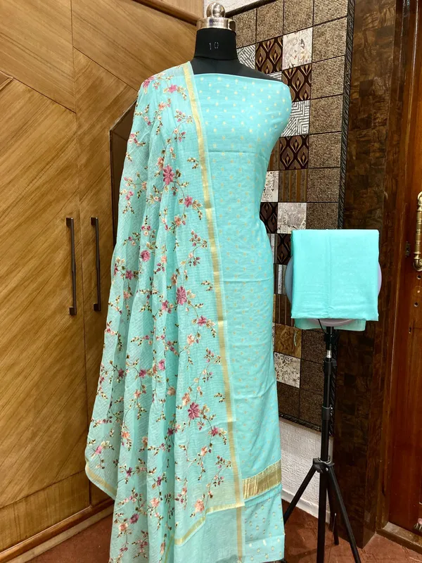 Aqua_Blue_Mercerise_Cotton_Chunri_Booti_with_Kota_check_Embroidery_Jaal_Dupatta_11SKL_PME13