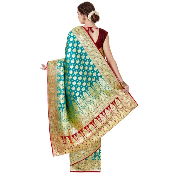 Humairah_Presents_Green_Satin_Silk_Saree_With_Blouse_Piece(JA42)
