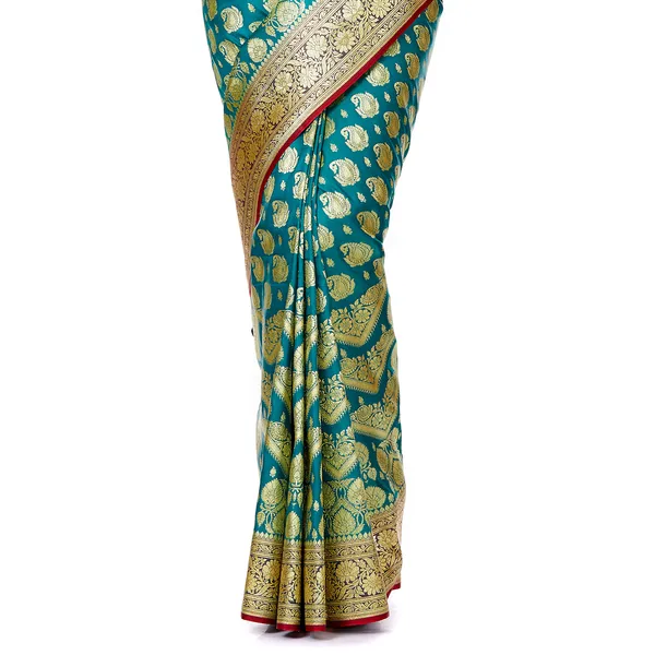 Humairah_Presents_Green_Satin_Silk_Saree_With_Blouse_Piece(JA42)