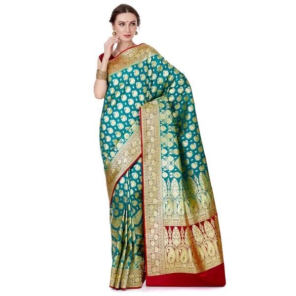 Humairah_Presents_Green_Satin_Silk_Saree_With_Blouse_Piece(JA42)