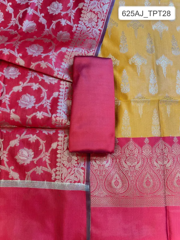 Mustard_Yellow_Art_Silk_Floral_Zari_Booti_Contrast_Banarasi_Suit_with_Red_Dupatta_625AJ_TPT28