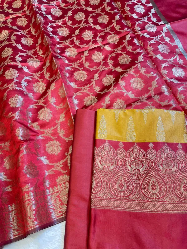 Mustard_Yellow_Art_Silk_Floral_Zari_Booti_Contrast_Banarasi_Suit_with_Red_Dupatta_625AJ_TPT28
