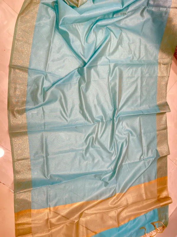 Humairah_Presents_Light_Blue_Organza_Zari_Plain_Striped_with_Gold_Zari_Border_with_Contrast_Gold_Pallu_and_Light_Blue_Blouse