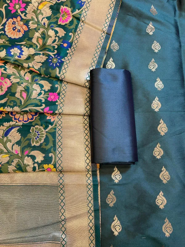 Dark_Green_Katan_Silk_Zari_Booti_Banarasi_3_pcs_Suit_Set_with_Multicolor_Mina_Dupatta_700SKL_KS11
